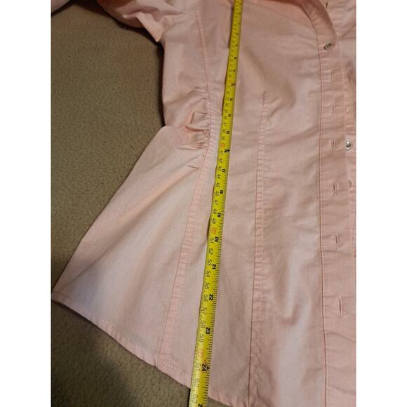 NEW YORK & COMPANY Womens Size Medium Pink Ruched Button Up Collared Shirt Top - Picture 9 of 9